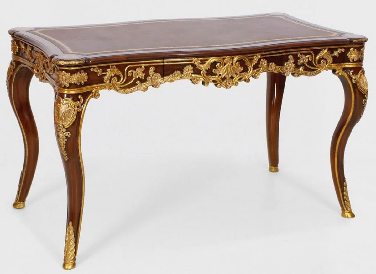 Casa Padrino escritorio barroco de lujo con caj¨®n marr¨®n / oro - Magn¨ªfica mesa de oficina en estilo barroco - Muebles de oficina de estilo barroco - Muebles de lujo en estilo barroco