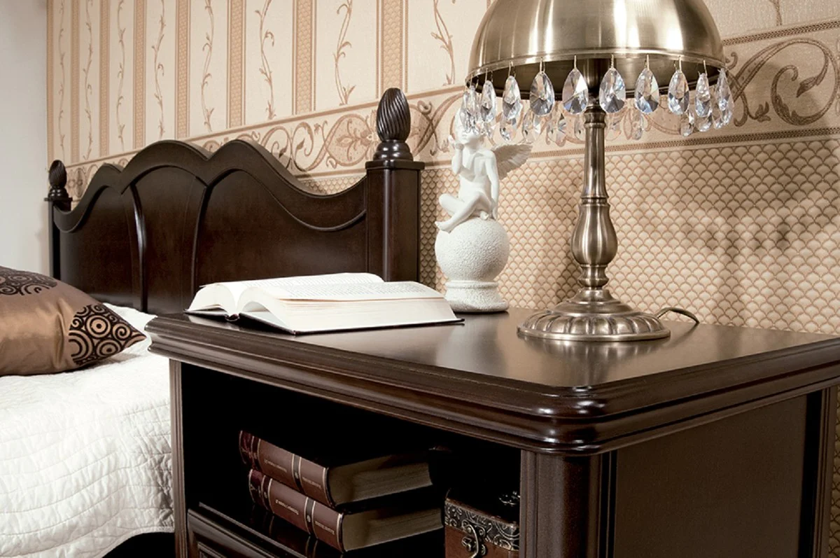 Casa Padrino mesita de noche Art Nouveau de lujo marrón oscuro 64 x 42,5 x A. 63,1 cm - Mesita de noche elegante de madera maciza con cajón - Muebles de Dormitorio Barroco y Art Nouveau