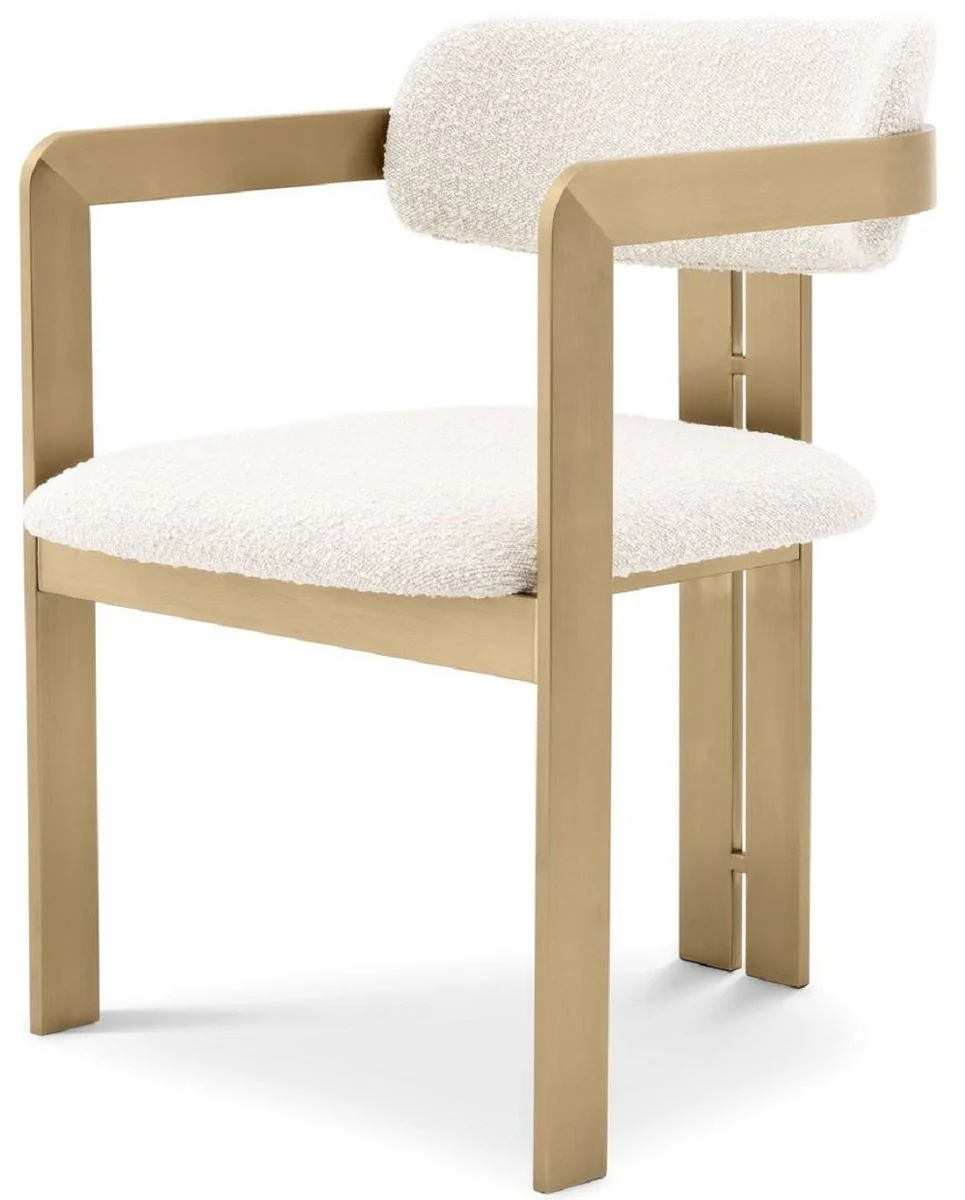 Casa Padrino silla de comedor de lujo crema / lat¨®n 57,5 ??x 58 x A. 79 cm - Silla de cocina noble con reposabrazos - Muebles de comedor de lujo