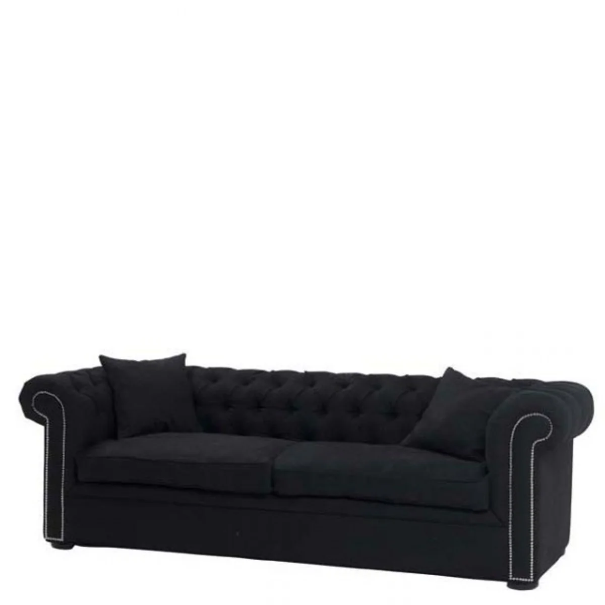 Chesterfield sofa Black luxurious linen 240cm length - Furniture