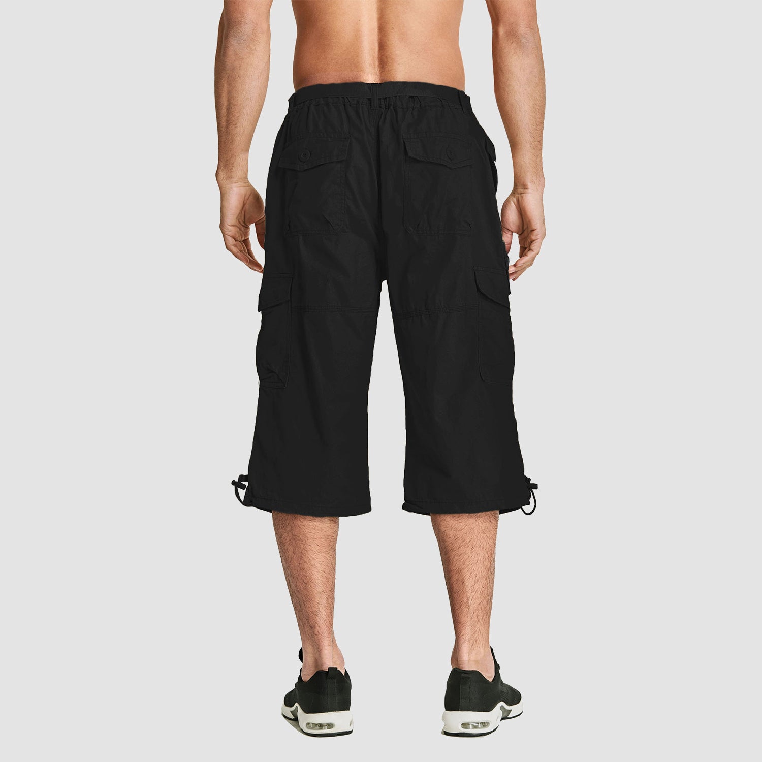 Men Summer Casual 3/4 Long Cargo Shorts Twill Cotton Elastic Waist Multiple Pockets Comfortable Capris Trousers