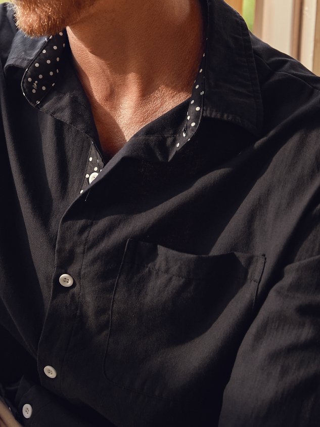 Hardaddy Cotton Polka Dot Contrast Long Sleeve Shirt