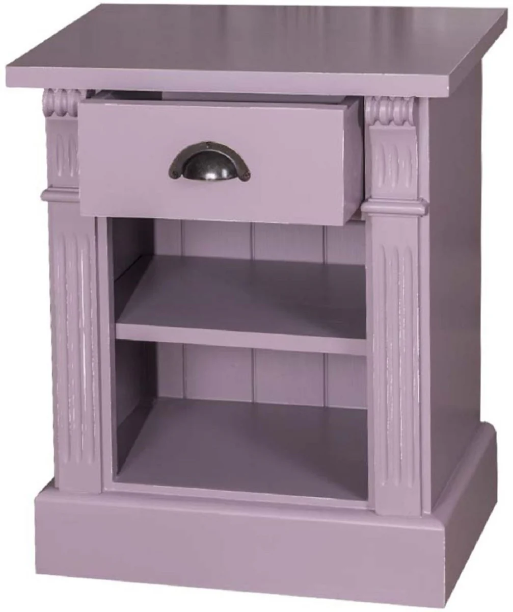 Casa Padrino mesita de noche de estilo campestre con cajón y estante púrpura antiguo 49 x 33 x H. 60 cm - Cómoda de Madera Maciza - Armario de Noche - Muebles de Dormitorio de Estilo Campestre