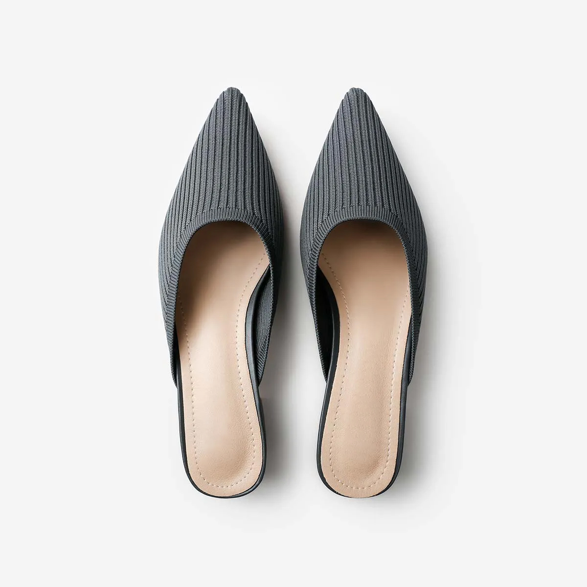 Pointed Toe Mules for Women Breathable Knit Slip-on Flat Shoes