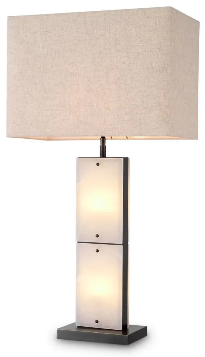 Casa Padrino l¨¢mpara de mesa de lujo alabastro / bronce / beige 50 x 29 x A. 95 cm - L¨¢mpara de escritorio con pantalla rectangular - L¨¢mparas de mesa de lujo - L¨¢mparas de escritorio de lujo