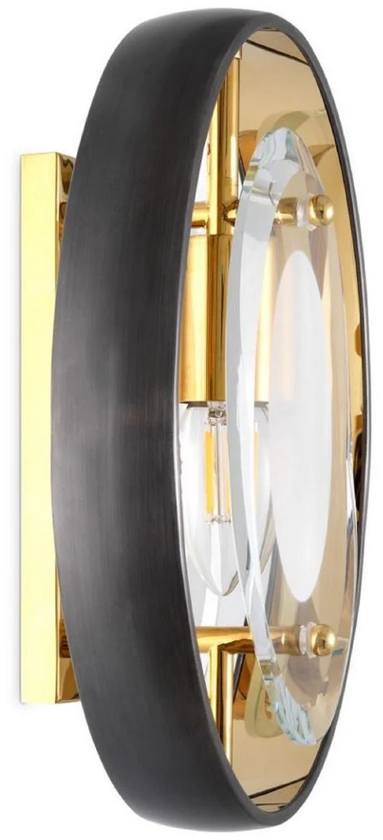 Casa Padrino lámpara de pared de lujo negro / oro 22,5 x 10 x A. 29,5 cm - Lámpara de pared moderna - Lámparas de Lujo