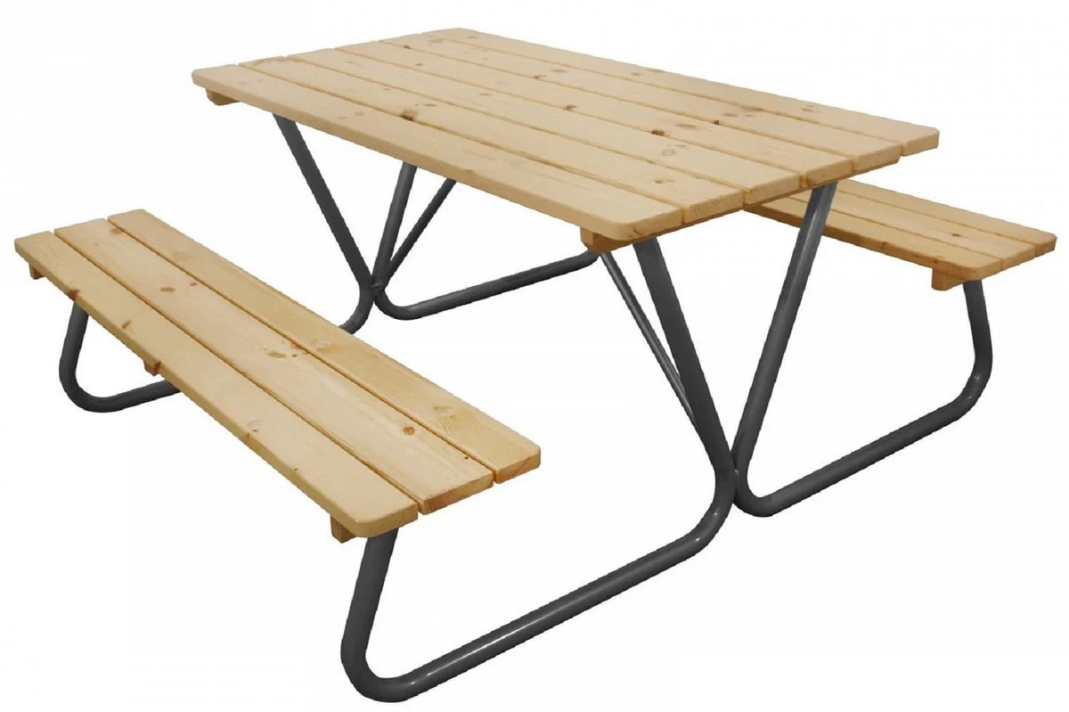 Casa Padrino mesa de picnic con bancos integrados natural / gris 180 cm - Muebles de picnic