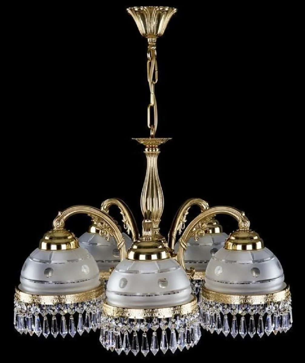 Casa Padrino lámpara colgante de latón barroco de lujo oro / blanco Ø 52 x A. 36 cm - Lámpara colgante de latón con cristal de Bohemia - Luces de cristal barroco