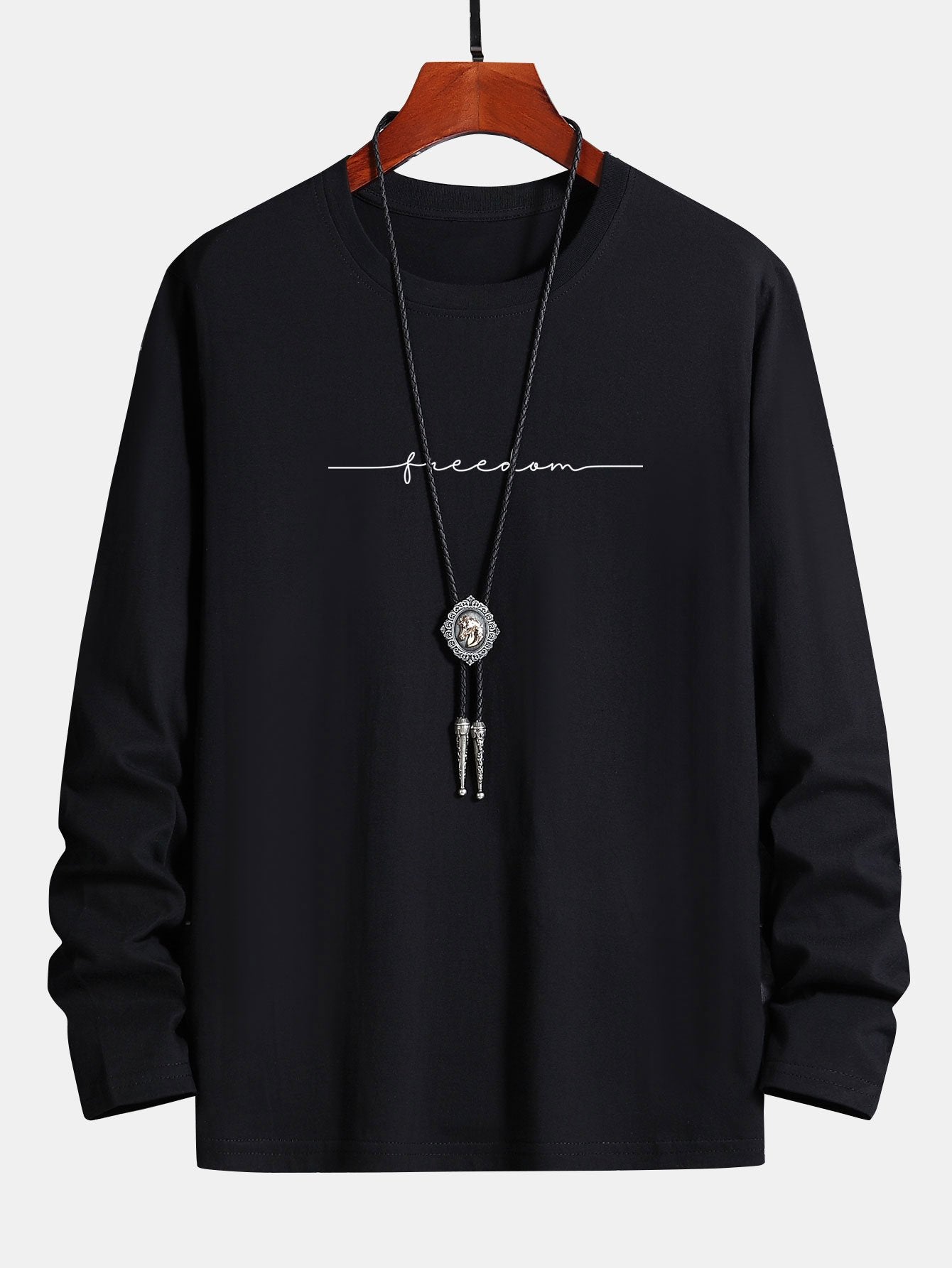 Long Sleeve Freedom Print Cotton T-Shirt