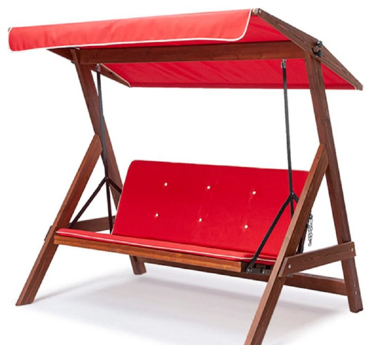 Casa Padrino columpio de Hollywood de lujo rojo / marr¨®n - Columpio de jard¨ªn de madera maciza con techo corredizo - Muebles de jard¨ªn - Muebles de exterior - Muebles de lujo
