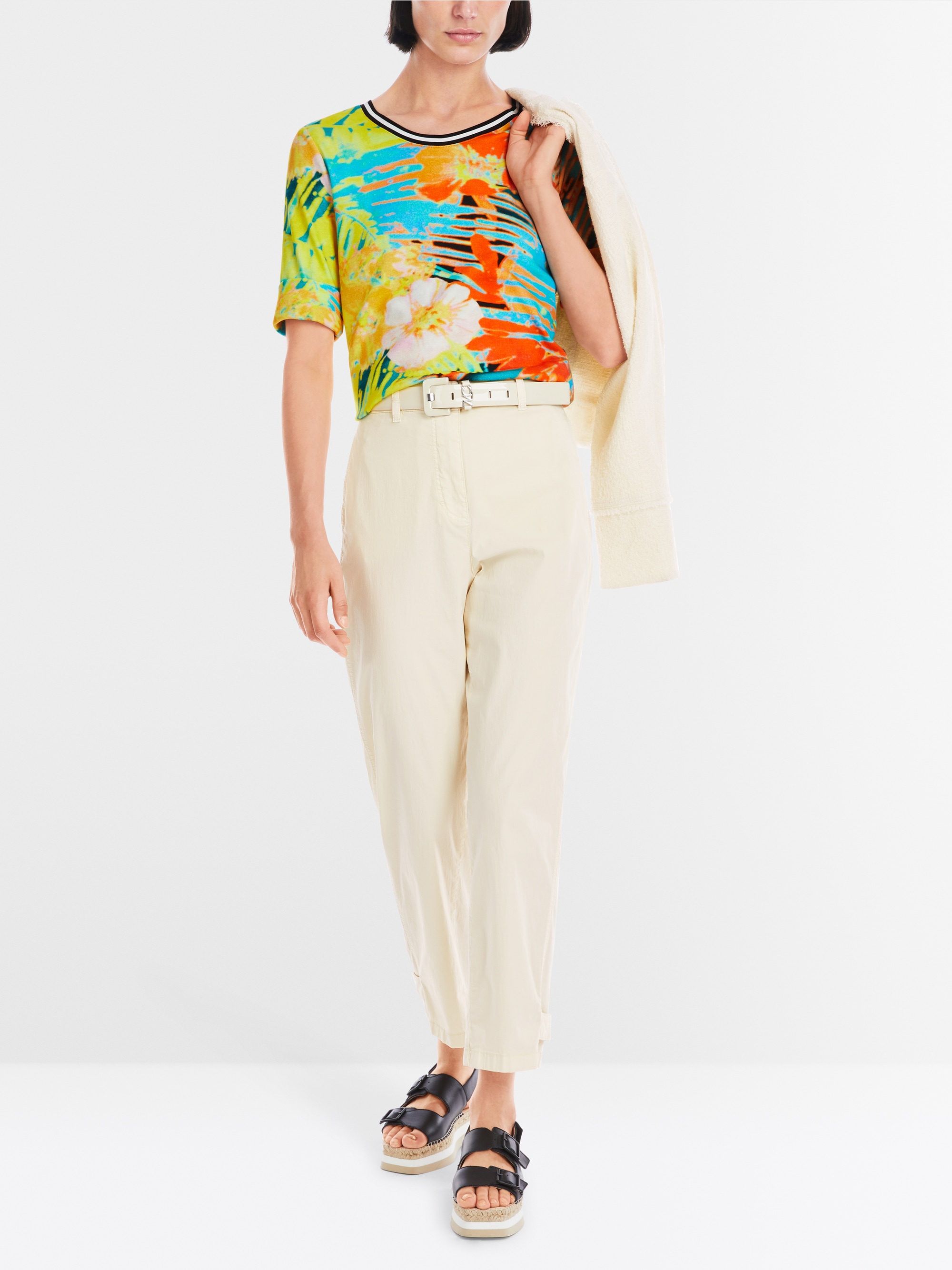 Marc-Cain Ribbed Hawaiian print T-shirt