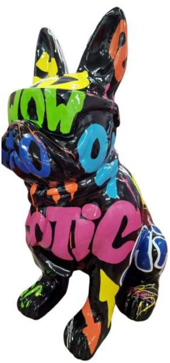Casa Padrino escultura decorativa de lujo perro bulldog negro / multicolor A. 120 cm - Figura decorativa grande - Escultura decorativa XXL - Esculturas y figuras decorativas XXL de lujo