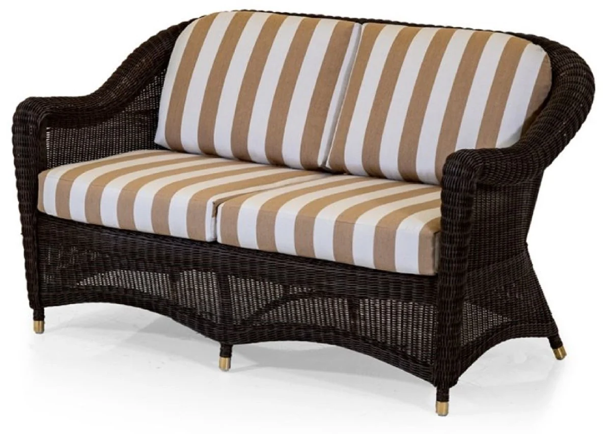 Casa Padrino sof¨¢ de jard¨ªn de lujo de 2 plazas marr¨®n oscuro / blanco / marr¨®n 140 cm