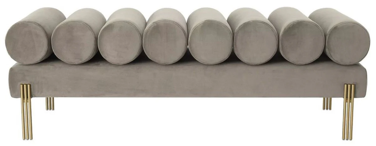 Casa Padrino banco de terciopelo de lujo gris / lat¨®n 130 x 45 x A. 42 cm - Banco de sal¨®n - Banco de dormitorio - Muebles de sal¨®n - Muebles de dormitorio - Muebles de lujo