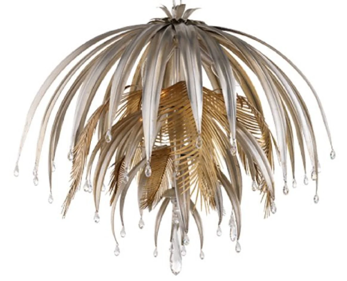 Casa Padrino lámpara de araña de lujo palmera plata / oro Ø 60 x A. 55 cm - Araña de luces moderna de metal con cristal Swarovski - Lámpara de Araña de Hotel y Restaurante