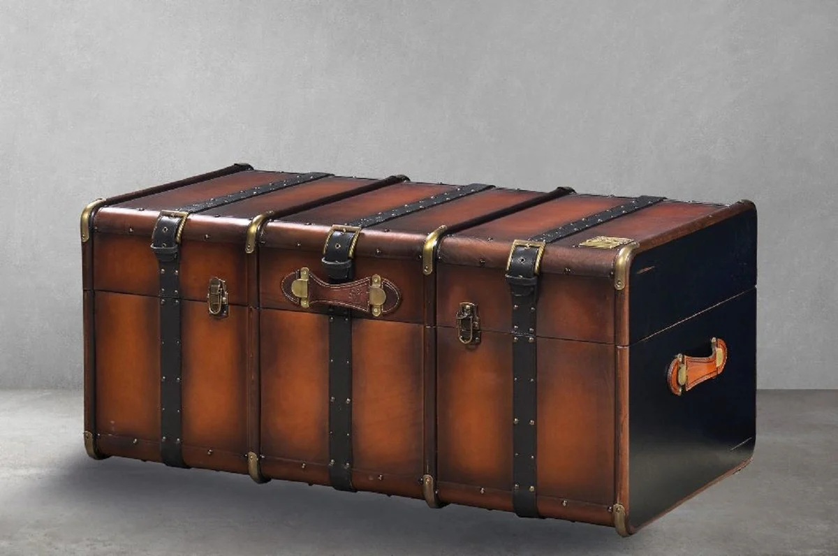 Casa Padrino mesa de centro de lujo en ¨®ptica maleta marr¨®n / lat¨®n 110 x 59 x A. 51 cm - Mesa de sal¨®n maleta con espacio de almacenamiento - Muebles de lujo en ¨®ptica maleta - Colecci¨®n de lujo