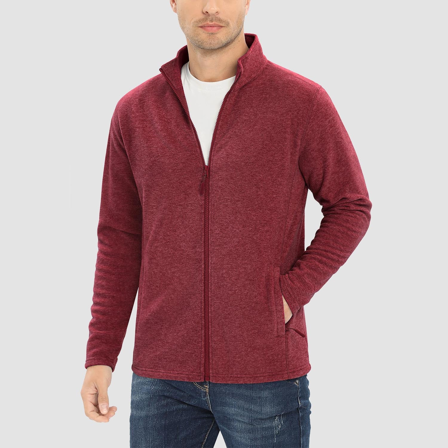 Men's Fleece Jacket Sweater Full Zip Up Coat With Zipper Pockets