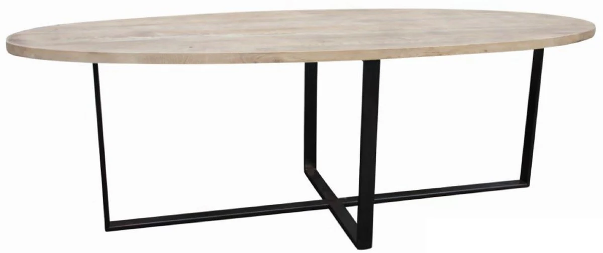 Casa Padrino mesa de comedor de madera maciza de lujo natural / negro 280 x 90 x A. 78 cm - Mesa de cocina ovalada con tablero de roble y estructura de metal - Muebles de comedor
