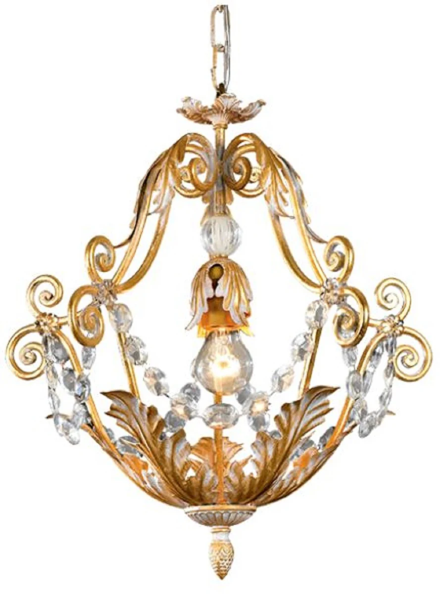 Casa Padrino araña de luces barroco de lujo oro / blanco Ø 46 x A. 48 cm - Elegante lámpara de araña de salón con cristal de bohemia - Muebles Barrocos