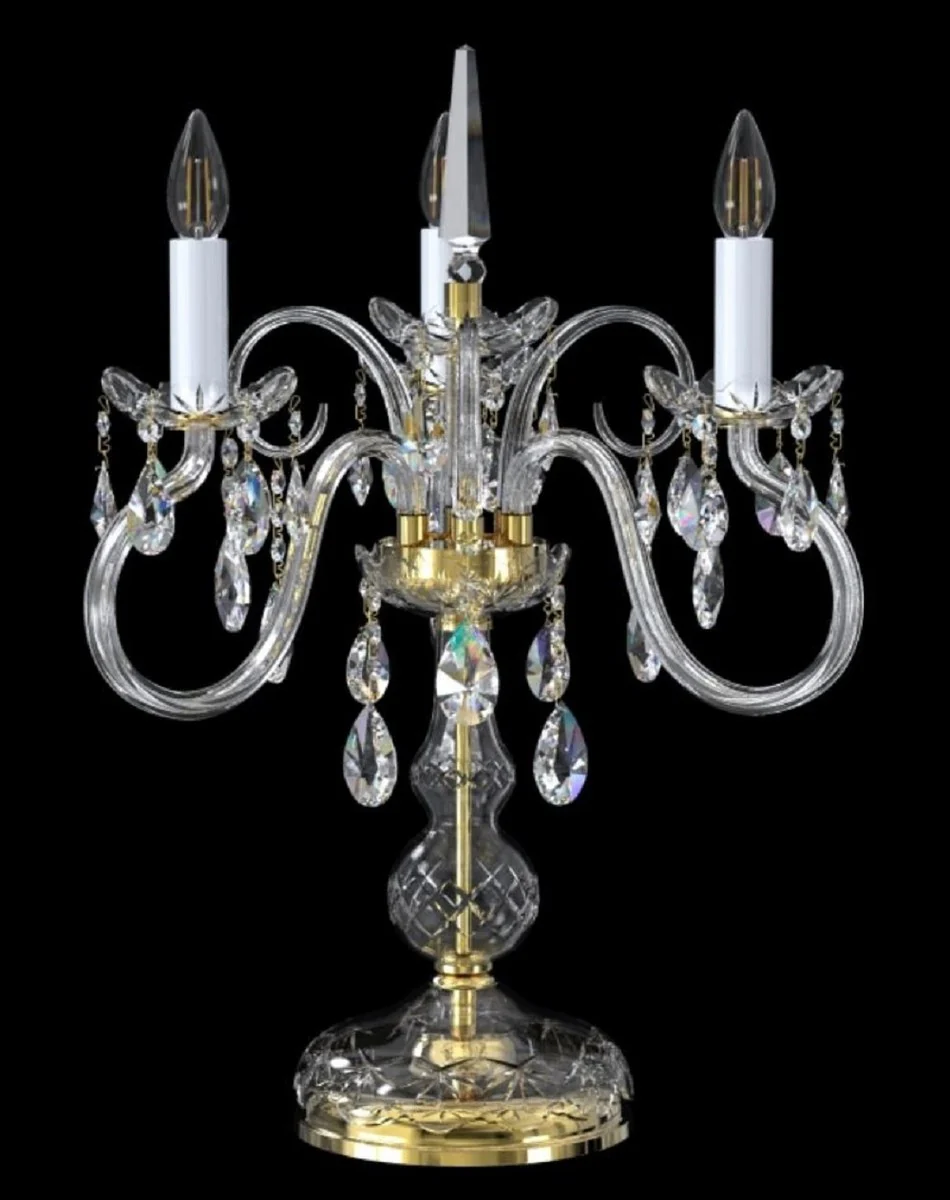 Casa Padrino lámpara de mesa de cristal barroco de lujo oro / blanco Ø 49 x A. 62 cm - Magnífica lámpara de escritorio con cristal de Bohemia - Luces de cristal barroco