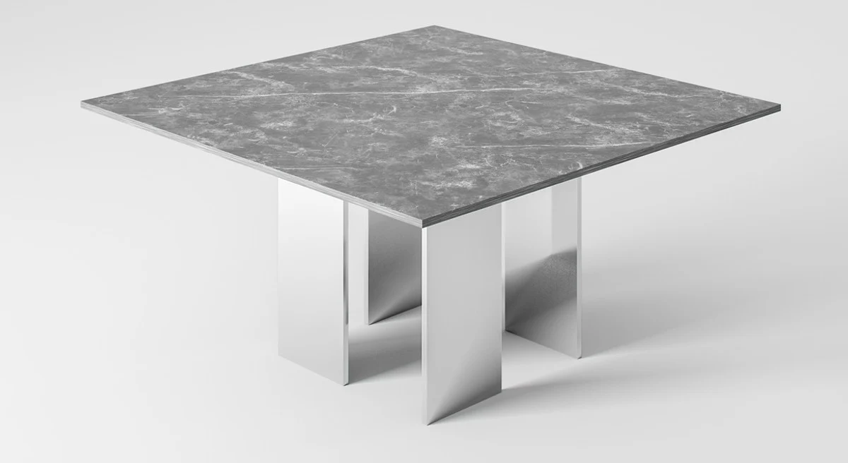 Casa Padrino mesa de comedor de lujo gris / plata 150 x 150 x A. 75 cm - Mesa de comedor cuadrada con tapa de m¨¢rmol - Muebles de comedor - Colecci¨®n de Lujo