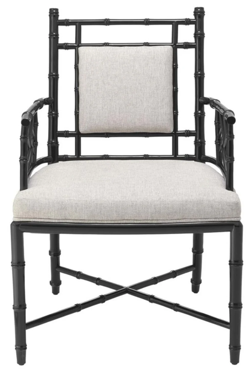 Casa Padrino silla de comedor de lujo con reposabrazos piano negro / natural 63 x 65 x H. 94 cm - Comedor y Muebles de Jard¨ªn de Invierno