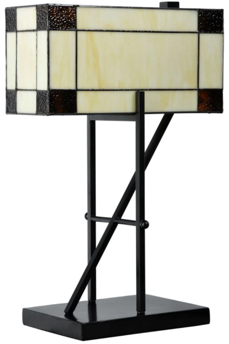 Casa Padrino Lámpara de Mesa Tiffany Beige / Negro 35 x 21 x H. 54 cm - Hotel & Restaurant Lámpara de Mesa de Lujo
