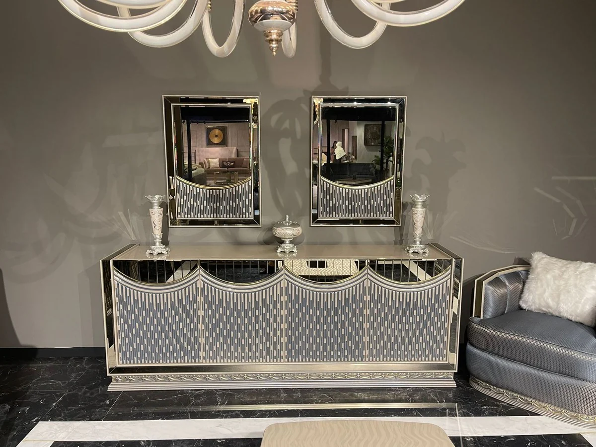 Casa Padrino aparador de madera maciza Art Deco de lujo crema / oro - Armario de madera maciza con 4 puertas - Muebles Art Deco - Muebles de lujo - Interiores de lujo - Calidad de lujo