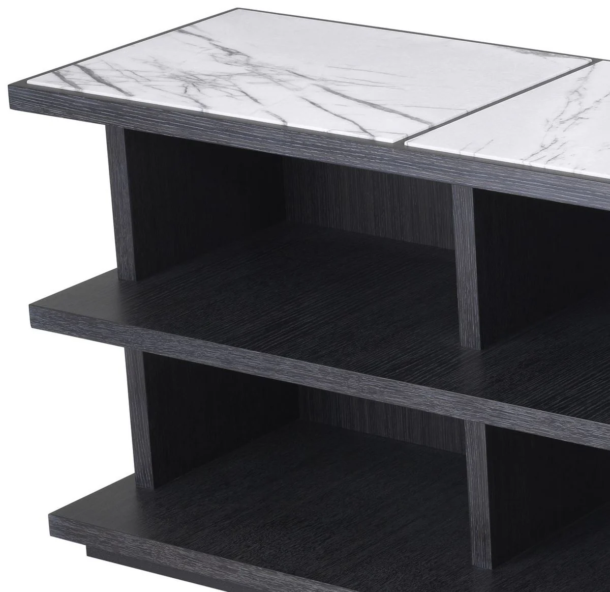 Casa Padrino armario de estanter¨ªa de lujo gris antracita / blanco / lila 220 x 55 x A. 80 cm - Noble armario de madera maciza con 3 estantes y encimeras de m¨¢rmol - Muebles de sal¨®n de lujo