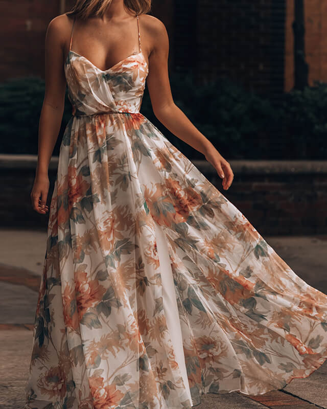 Women's V-neck Printed Slit Sexy Vacation Dress