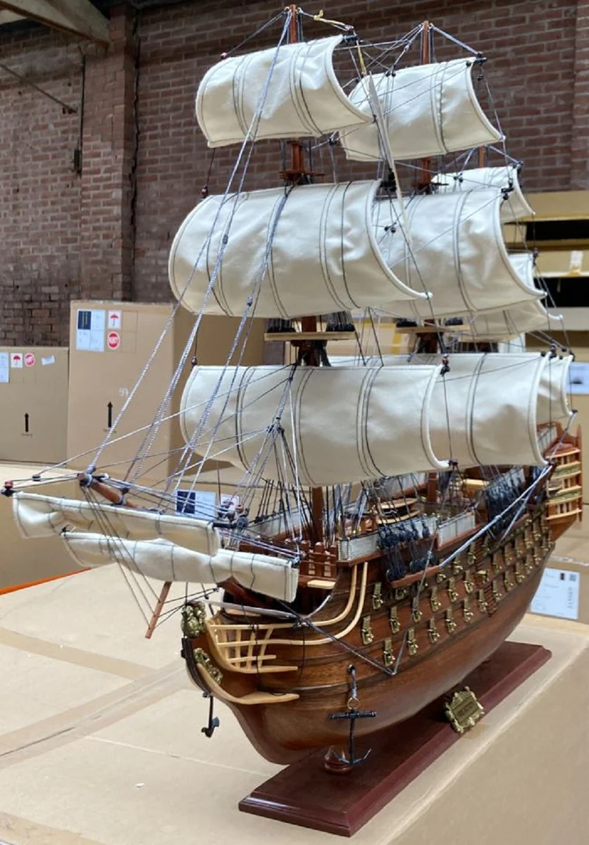 Casa Padrino buque insignia HMS Victory de lujo marrón 97 x 29 x A. 83 cm - Barco decorativo británico hecho a mano - Barco de madera - Velero - Buque de guerra - Accesorios decorativos de lujo