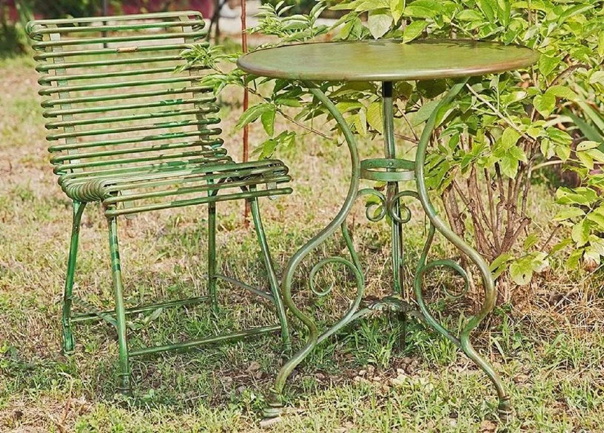 Casa Padrino mesa de jard¨ªn Art Nouveau verde antiguo ? 80 x A. 70 cm - Mesa de hierro forjado hecha a mano - Muebles de jard¨ªn y patio de hierro forjado nost¨¢lgicos
