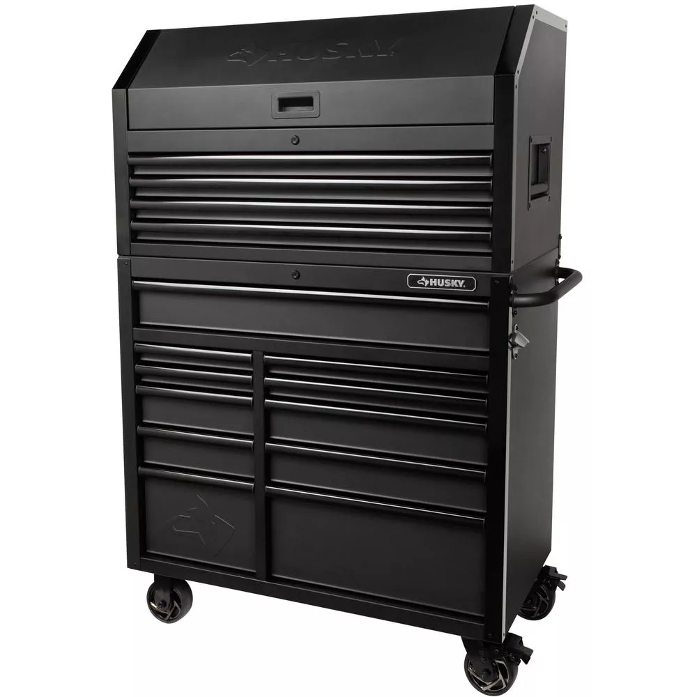 PROFESSIONAL DUTY 41 IN. W X 21.5 IN. D 15-DRAWER MATTE BLACK TOOL CHEST AND CABINET COMBO