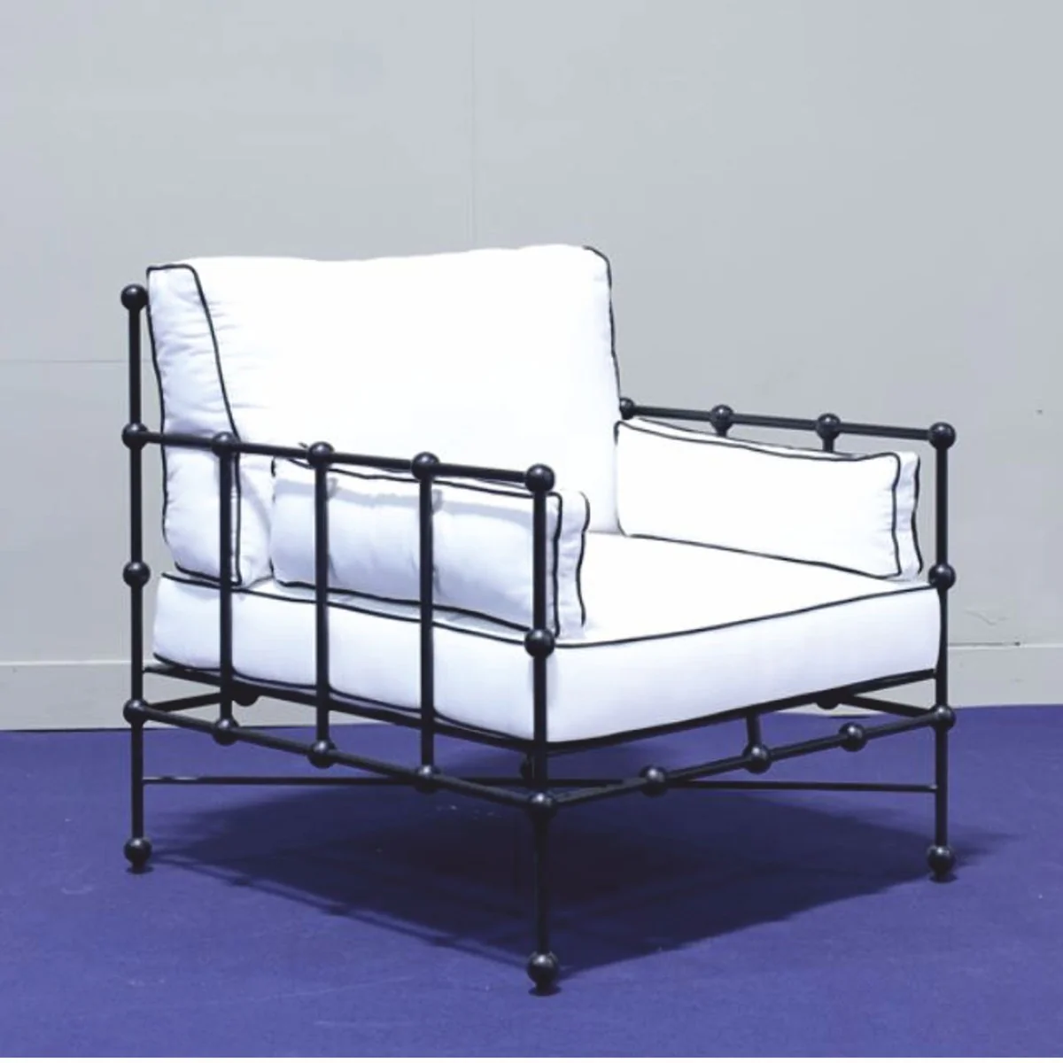 Casa Padrino sill¨®n de lujo de hierro forjado negro / blanco - Sill¨®n para hotel y jard¨ªn