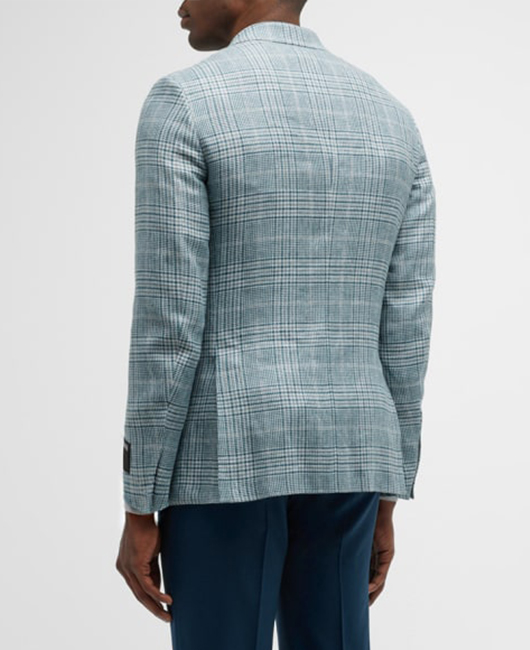 OK Casual Plaid Print Notch Lapel Pocket Two Button Blazer