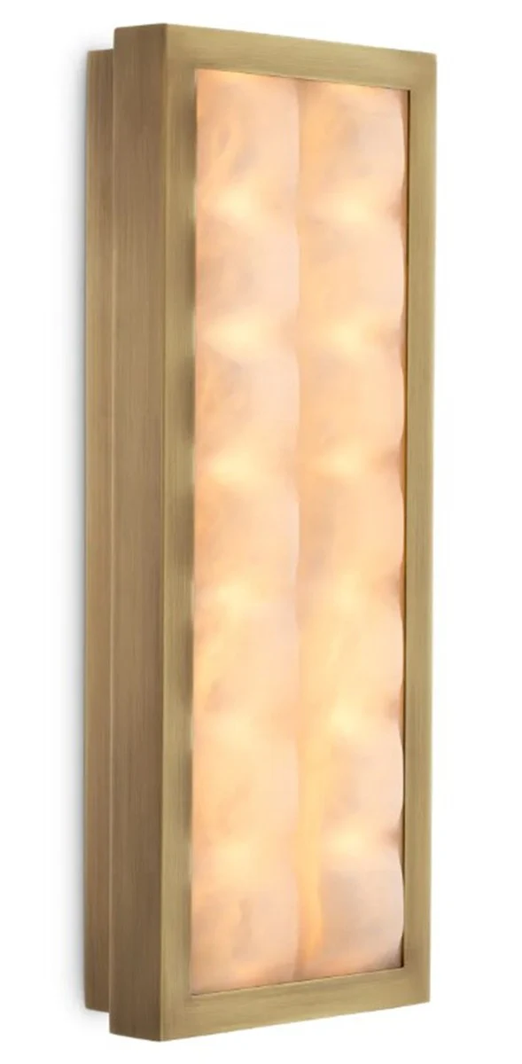 Casa Padrino Luxus Wandleuchte Antik Messing / Alabaster H. 38 cm, B. 15 cm, T. 6 cm