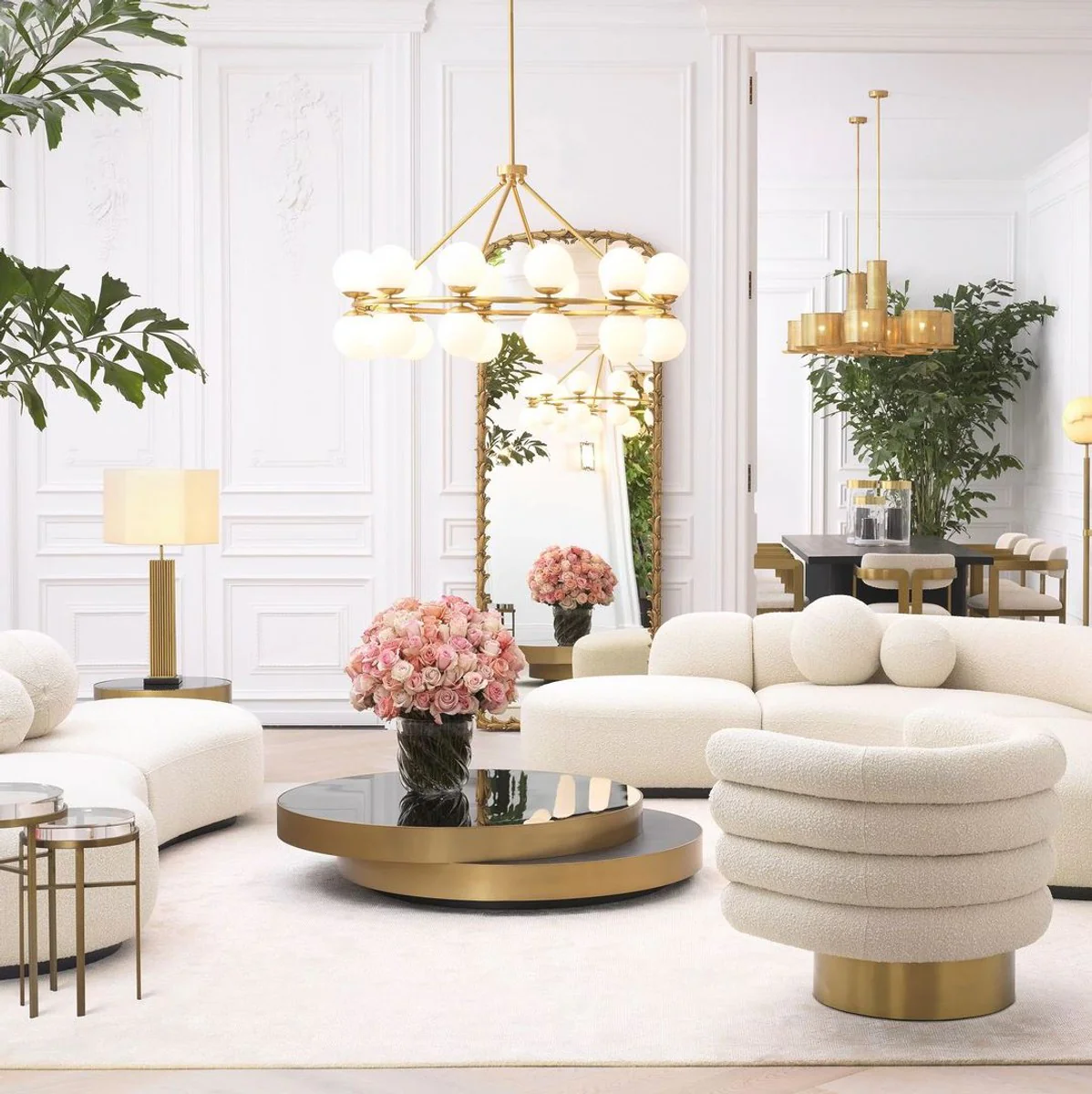 Casa Padrino mesa de centro de lujo lat¨®n / negro / negro gris 140 x 120 x A. 28,5 cm - Mesa de sal¨®n moderna - Muebles de sal¨®n - Calidad de Lujo