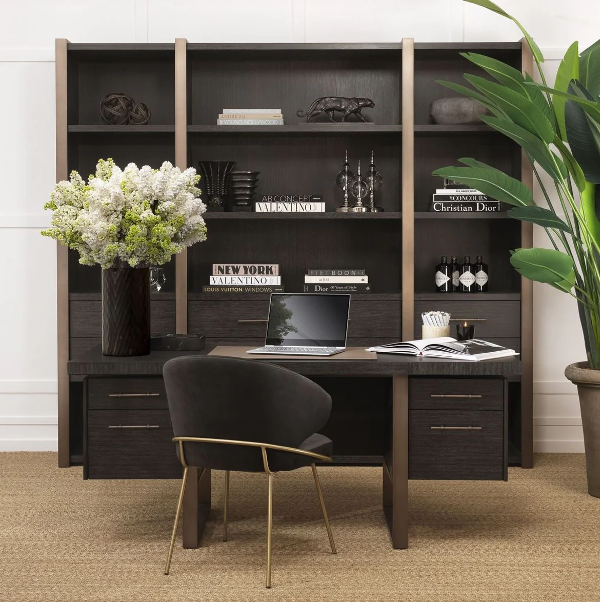 Casa Padrino escritorio de lujo gris antracita / bronce 180 x 80 x A. 76 cm - Elegante escritorio de madera maciza con 4 cajones - Muebles de Oficina de Lujo