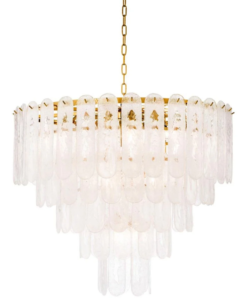 Casa Padrino Lámpara de Araña de Lujo Oro Ø 85 x H. 73 cm - Lámpara de Araña de Hotel y Restaurante con Vidrio Esmerilado