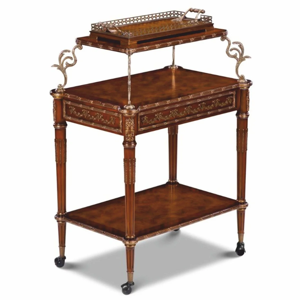 Casa Padrino Carrito de Servicio Barroco de Lujo Marr¨®n / Lat¨®n / Plata - Carrito de T¨¦ de Estilo Barroco