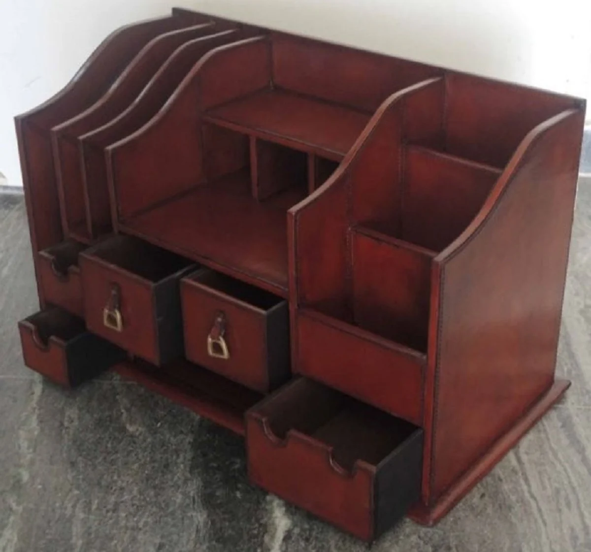 Casa Padrino organizador de escritorio de cuero genuino de lujo cognac marr¨®n 65 x 32 x H. 37 cm - Accesorios de Lujo