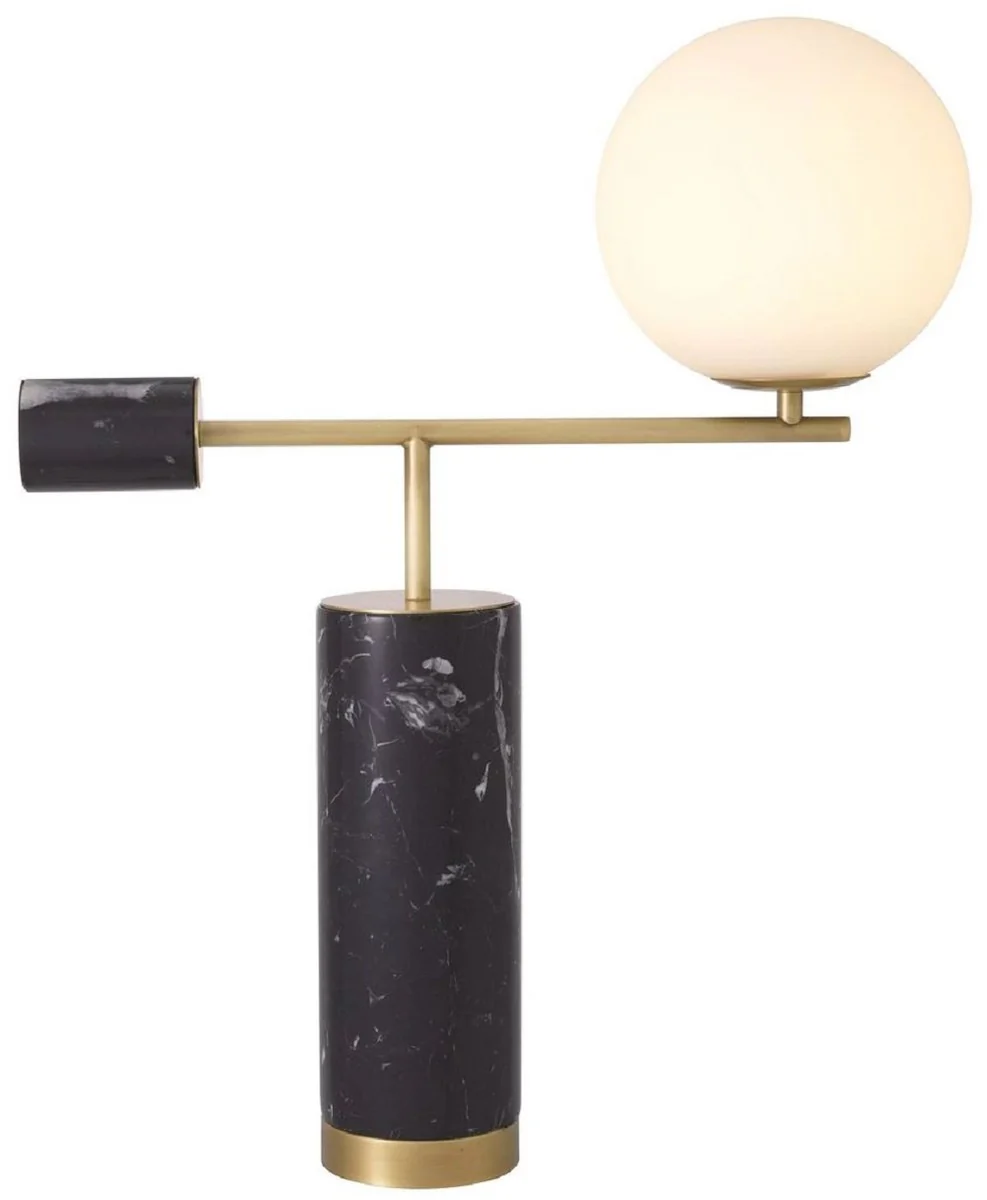 Casa Padrino lámpara de mesa de lujo latón antiguo / negro / blanco 51 x 20 x A. 62,5 cm - Lámpara de escritorio de mármol con pantalla de vidrio - Colección de Lujo