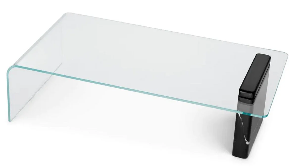 Casa Padrino Mesa de Centro de Lujo con Tapa de Vidrio Negro 133,5 cm - Muebles de Lujo