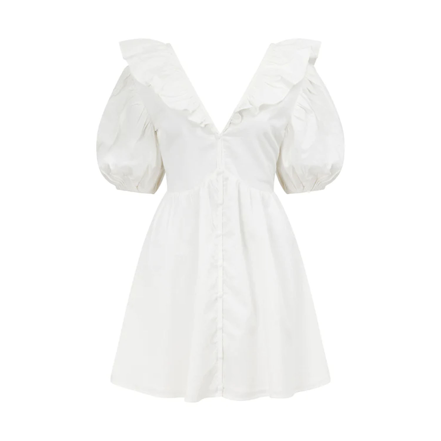 Ladies V-neck Puff Sleeves Mini Dress