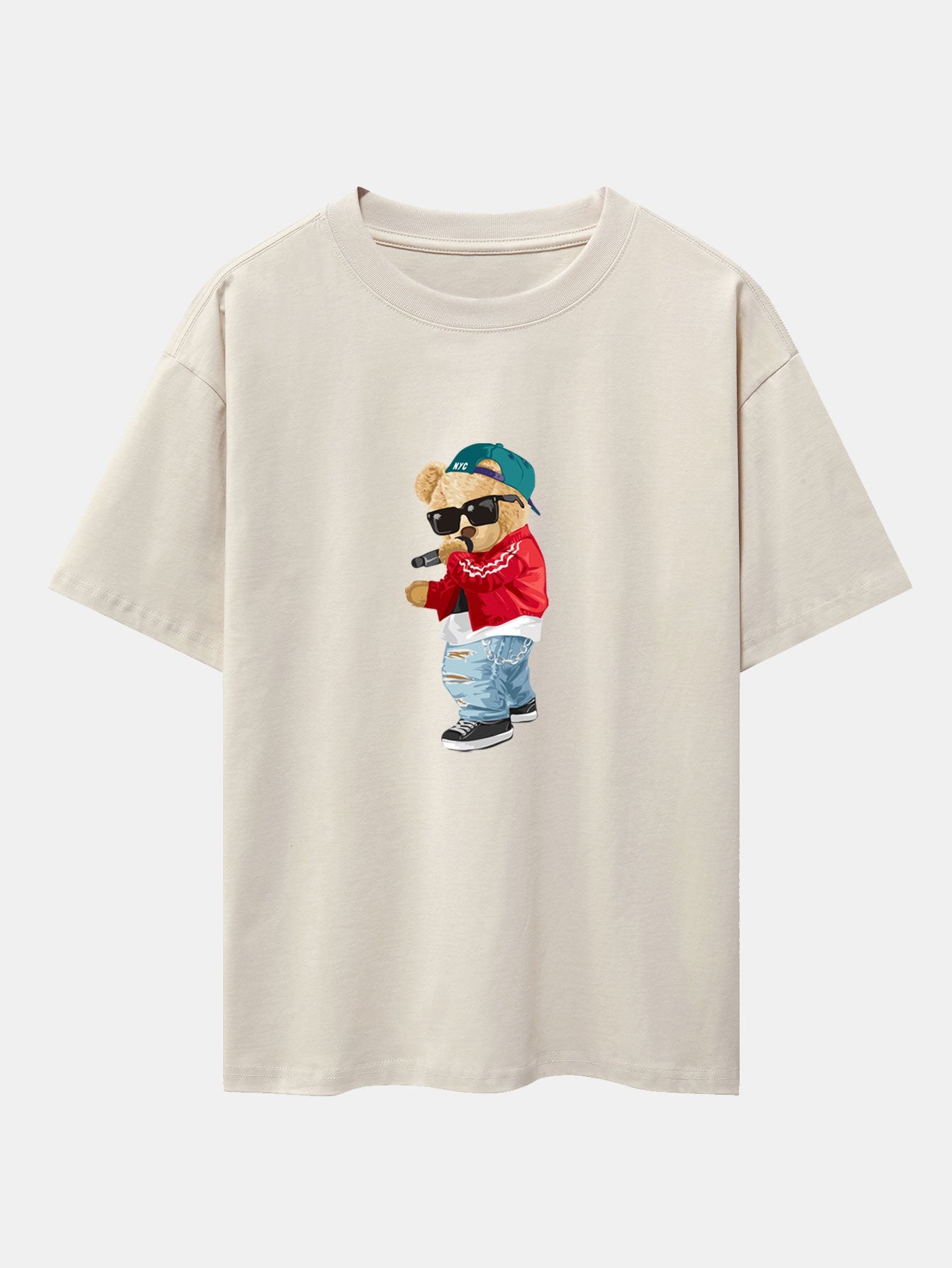 Hip Hop Singer Bear Print Heavy Weight Oversize T-Shirt