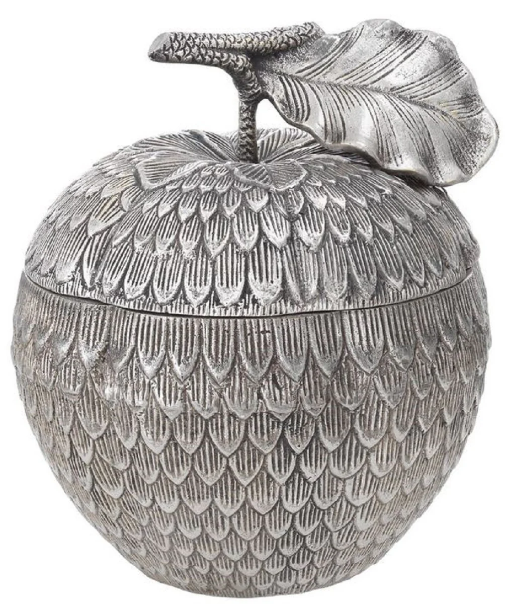 Casa Padrino caja de almacenamiento de lujo con tapa en forma de manzana plata antigua Ø 18 x A. 20 cm - Accesorios de Decoración