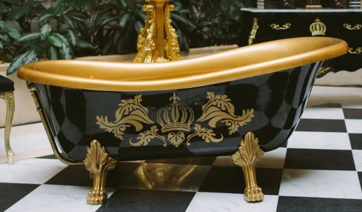 Pomp??s de Casa Padrino Deluxe Bath Deluxe independiente de Harald Gl??ckler Black / Gold / Black 1470mm con patas de le¨®n dorado