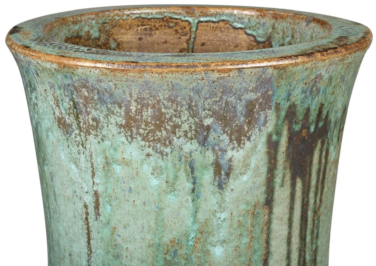 Casa Padrino maceta Art Nouveau verde ópalo Ø 43 x A. 87 cm - Maceta Redondo Hecho a Mano de Terracota - Accesorios de Decoración de Jardín y Terraza