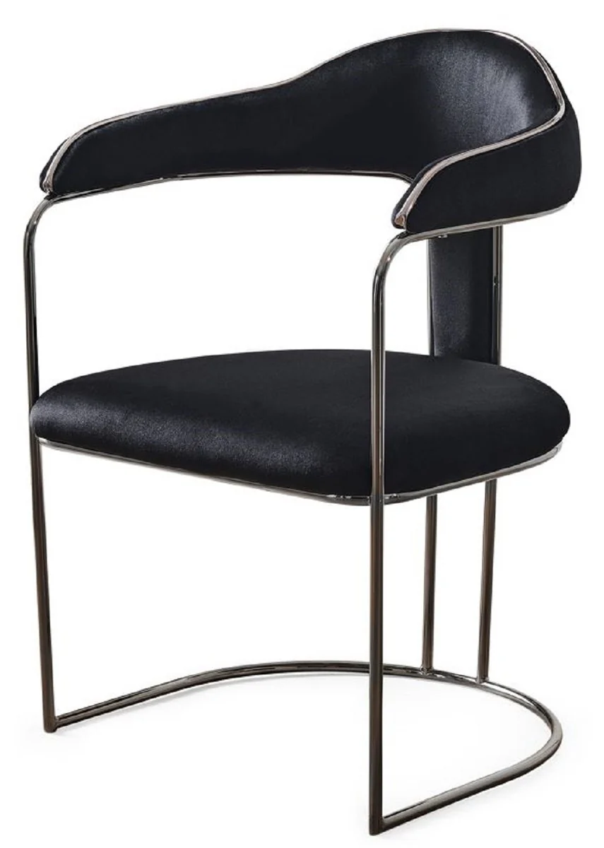 Casa Padrino conjunto de comedor Art Deco de lujo negro / blanco / bronce - 1 Mesa de Comedor Extensible y 6 Sillas de Comedor con Reposabrazos - Muebles de comedor - Muebles Art Deco de lujo