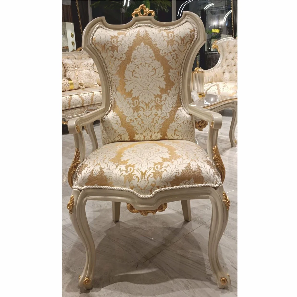 Casa Padrino conjunto de comedor barroco de lujo oro / gris - 1 Mesa de comedor barroco y 6 Sllas de comedor barrocos